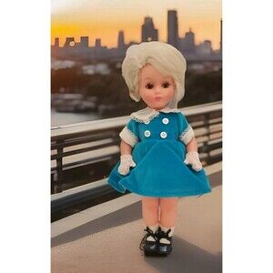 50s-60s L Furga Italy Vinyl Doll 12" Child Blue Suede Dress Whine Sleepy Eyes
